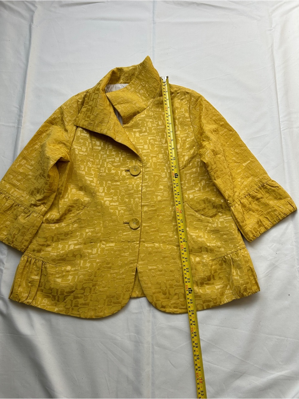 Mustard Yellow Textured Three-Quarter Jacket - Picture 2 of 7